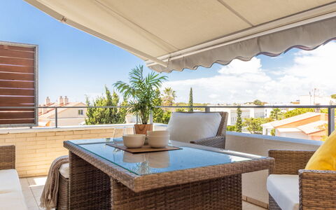 Palmera Dels Munts: Furniture, Property, Table, Azure, Sky, Shade, Outdoor Furniture, Architecture, Chair, Plant