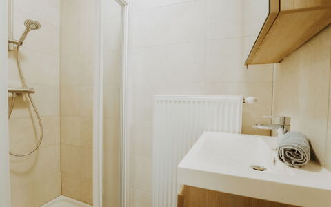 Oasi with Parking and Terrace: Shower Head, Plumbing Fixture, Shower, Sink, House, Bathroom, Shower Door, Building, Floor, Tap