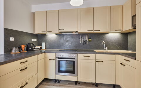 Cerny Dul 101: Cabinetry, Countertop, Furniture, Building, Kitchen Stove, Sink, Wood, Kitchen, Drawer, Kitchen Appliance