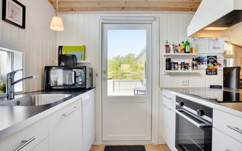 Aletha - 180M from the Sea: Kitchen, Kitchen Appliance, Wood, Major Appliance, Countertop, Flooring, Interior Design, Home, Ceiling, Floor