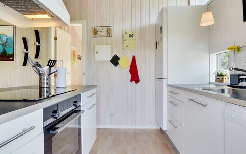 Aletha - 180M from the Sea: Kitchen, Countertop, Interior Design, Flooring, Wood, Kitchen Appliance, Furniture, Major Appliance, Floor, Cabinetry