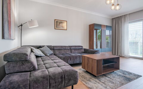 Rybacka: Furniture, Interior Design, Flooring, Floor, Couch, Wood, Ceiling, Living Room, Wood Flooring, Apartment