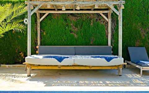 Villa la Colina: Blue, Rectangle, Couch, Plant, Outdoor Furniture, Shade, Tree, Leisure, Studio Couch, Comfort