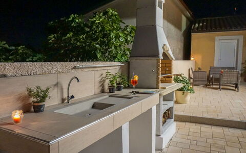 Villa Dora: Tap, Property, Plant, Sink, Countertop, Wood, Plumbing Fixture, Kitchen, Floor, Flooring