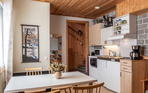 Jokiniitty 2: Furniture, Interior Design, Kitchen, Flooring, Wood, Ceiling, Floor, Countertop, Kitchen & Dining Room Table, Room