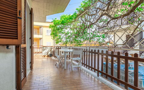 Conero Garden Apartment: Property, Wood, Plant, Floor, Real Estate, Building, Tree, Hardwood, Flooring, Shade