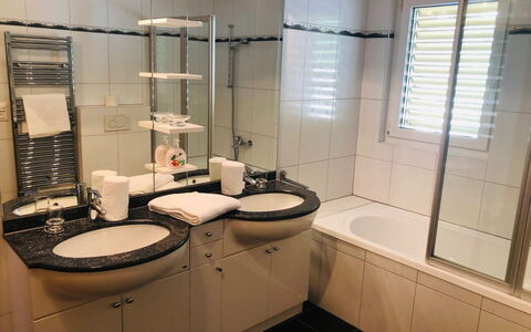 Edelweiss C: Mirror, Tap, Plumbing Fixture, Property, Bathtub, Sink, Bathroom Sink, Bathroom, Window, Purple