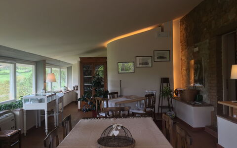 Villa Fulvia: Property, Furniture, Table, Building, Cabinetry, Wood, Countertop, Kitchen, Flooring, Couch