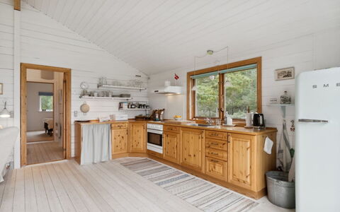 Lycka - 3Km from the Sea: Kitchen, Flooring, Countertop, Kitchen Appliance, Wood, Furniture, Cabinetry, Ceiling, Interior Design, Floor