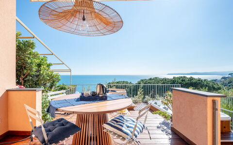 Casa Clio: Furniture, Outdoor Furniture, Chair, Balcony, Sea, Shade, Deck, Eco Hotel, Porch, Outdoor Table