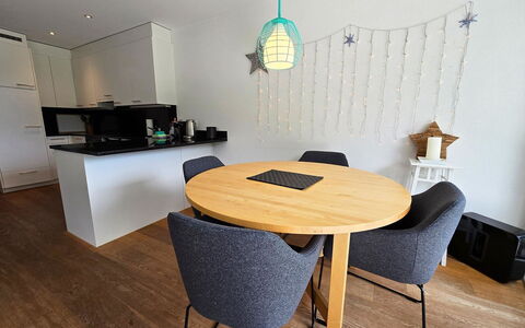 Sonnenbergweg 5: Furniture, Interior Design, Flooring, Chair, Floor, Wood, Table, Kitchen & Dining Room Table, Room, Lighting