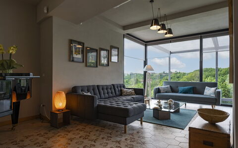 Casa San Grato - Roero - Langhe, Piemonte: Couch, Furniture, Property, Table, Comfort, Plant, Wood, Interior Design, Living Room, Studio Couch