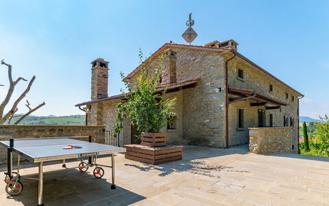 Villa Torre Delle Rose - Firenzuola, Private Pool,: Sky, Plant, Building, Table, House, Outdoor Furniture, Door, Cottage, Wood, Window
