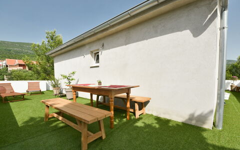 Zalazak Sunca: Building, Plant, Sky, Table, Outdoor Bench, Wood, Shade, Tree, House, Picnic Table