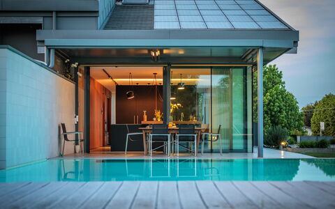 Villa Dalia Venezia: Water, Light, Sky, Plant, Swimming Pool, Chair, Shade, Outdoor Furniture, Door, House