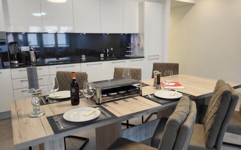 Julia: Table, Cabinetry, Furniture, Building, Countertop, Chair, Kitchen, Home Appliance, Interior Design, Kitchen Appliance