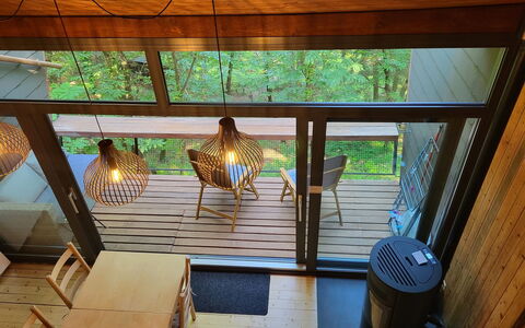 Bosco della Bella 6: Building, Plant, Shade, Wood, Interior Design, Living Room, Window, Flooring, Beam, House