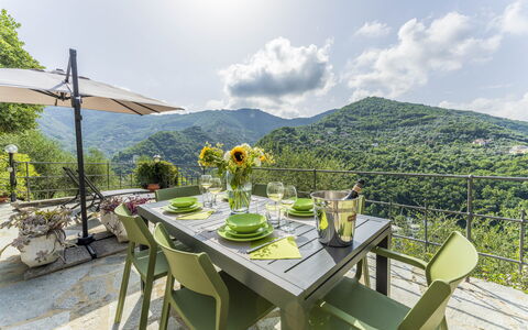 Belvedere, House With Private Pool And Garden, Rec: Table, Sky, Furniture, Cloud, Plant, Tableware, Flowerpot, Chair, Umbrella, Outdoor Table