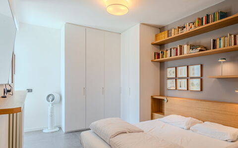 Flat 1: Furniture, Interior Design, Bed, Bedroom, Wall, Wood, Flooring, Ceiling, Floor, Room