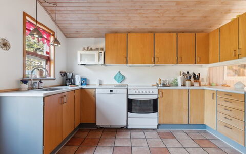 Jytte - 1.7Km from the Sea: Kitchen, Countertop, Kitchen Appliance, Flooring, Major Appliance, Cabinetry, Wood, Interior Design, Floor, Kitchen Sink