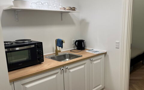 Skrollan - 100M from the Sea: Cabinetry, Kitchen Appliance, Furniture, Kitchen, Interior Design, Countertop, Major Appliance, Room, Small Appliance, Cupboard