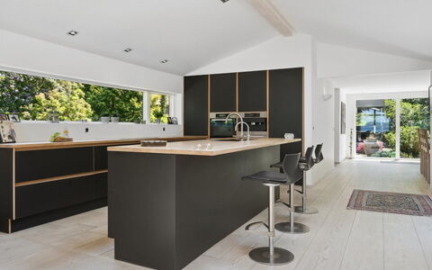 Kennet - 30M from the Sea: Interior Design, Kitchen, Furniture, Flooring, Countertop, Wood, Ceiling, Light Fixture, Floor, Lighting