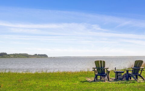 Ginne - 100M to the Fjord: Blue, Water, Green, Grass, Natural Landscape, Horizon, Grassland, Summer, Landscape, Plain