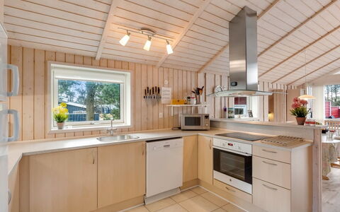 Hialmar - 300M from the Sea: Kitchen, Countertop, Wood, Interior Design, Kitchen Appliance, Ceiling, Flooring, Light Fixture, Major Appliance, Lighting