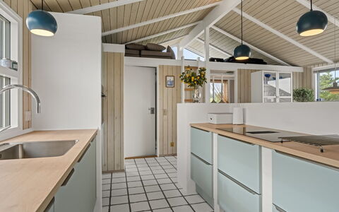 Hrefna - 500M from the Sea: Kitchen, Interior Design, Countertop, Flooring, Ceiling, Floor, Light Fixture, Cabinetry, Plumbing Fixture, Sink