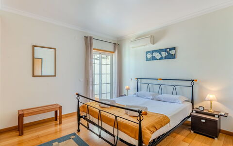 Sunny Beach Casa-M: Furniture, Interior Design, Floor, Flooring, Bed, Ceiling, Bedroom, Room, Bed Frame, Apartment