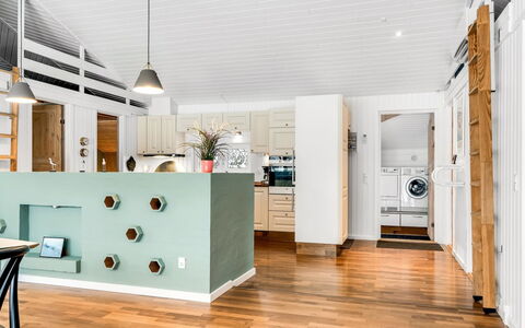 Valda - 1.5Km from the Sea: Interior Design, Flooring, Furniture, Floor, Wood Flooring, Wood, Ceiling, Light Fixture, Kitchen, Countertop