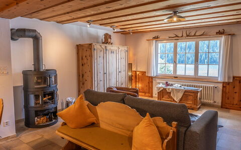 Chesa Anemona al Lej: Furniture, Property, Table, Couch, Wood, Comfort, Window, Interior Design, Architecture, Building