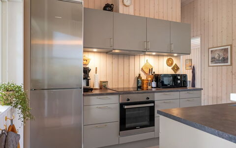 Annvy - 400M from the Sea: Kitchen, Kitchen Appliance, Countertop, Flooring, Cabinetry, Major Appliance, Wood, Interior Design, Furniture, Floor