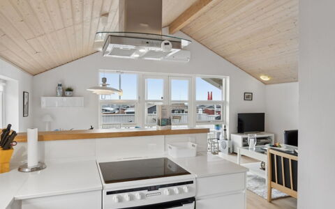 Yvette - 150M from the Sea: Wood, Ceiling, Kitchen, Flooring, Interior Design, Countertop, Light Fixture, Furniture, Floor, Lighting