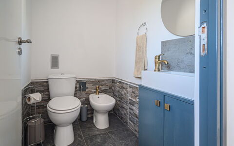 Douro View: Plumbing Fixture, Sink, Purple, Cabinetry, Bathroom, Interior Design, Floor, Mirror, Bathroom Cabinet