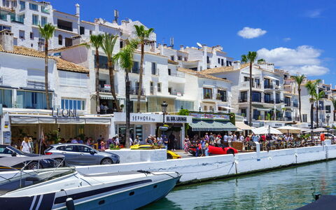 Puerto Banus First Line: Sky, Building, Furniture, Daytime, Property, Chair, Light, Table, Nature, Shade