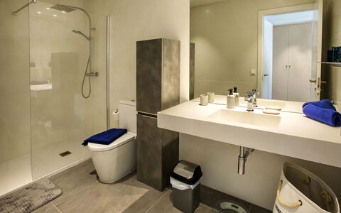 Jávea 106: Property, Plumbing Fixture, Sink, Mirror, Bathroom, Purple, Building, Shower, Floor