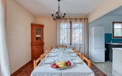 L'Arbousier: Cabinetry, Furniture, Table, Property, Wood, Lighting, Chair, Interior Design, Window, Building