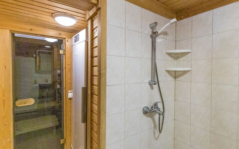 Kuukkelin Tupa 1: Flooring, Wood, Floor, Plumbing Fixture, Interior Design, Ceiling, Bathroom, Plumbing, Bathroom Sink, Room