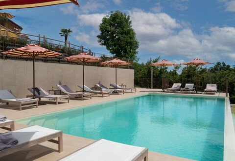 Casa Gallo - Roero - Langhe, Piemonte: Water, Sky, Cloud, Property, Swimming Pool, Plant, Flag, Tree, Shade, Outdoor Furniture