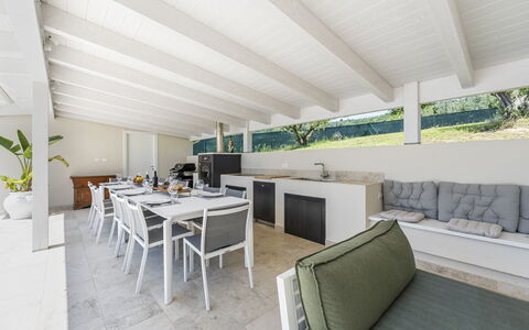 Villa Aso: Furniture, Table, Plant, Shade, Building, Houseplant, Flooring, Chair, Floor, Couch