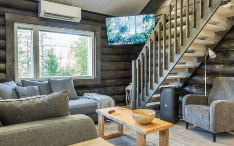 Vaaranpää: Wood, Flooring, Home, Hardwood, Living Room, Cottage, Plank, Couch, Wood Flooring, Wood Stain