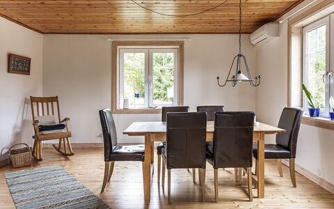 Älmegården: Furniture, Window, Table, Building, Chair, Wood, Interior Design, Floor, Flooring, Wood Stain