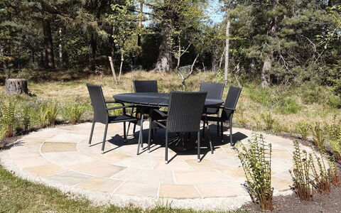 Fulla - 650M from the Sea: Furniture, Outdoor Furniture, Outdoor Table, Table, Chair, Flagstone, Groundcover, Garden, Shade, Backyard