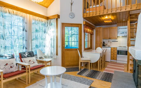 Siulapalkinen B 10: Interior Design, Flooring, Floor, Furniture, Wood, Ceiling, Lighting, Room, Light Fixture, Wood Stain