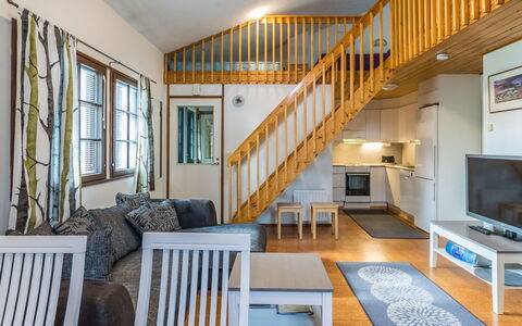 Saarihely B 9: Interior Design, Flooring, Floor, Wood, Ceiling, Furniture, Room, Hardwood, Apartment, Wood Flooring