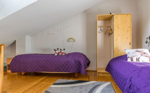 Saarihely B 9: Bed, Floor, Flooring, Bedroom, Interior Design, Furniture, Wood Flooring, Wood, Bedding, Bed Sheet