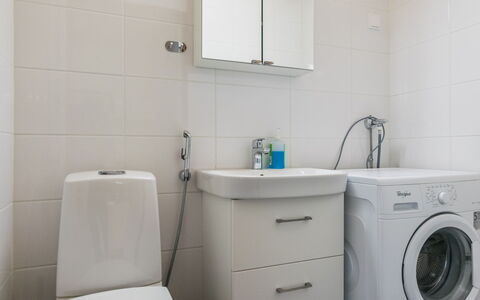 Saarihely B 9: Plumbing Fixture, Interior Design, Toilet Seat, Sink, Bathroom Sink, Flooring, Bathroom, Toilet, Floor, Bathroom Cabinet