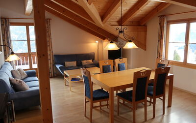 Tga Stgirat Dachgeschoss 120.2: Table, Window, Wood, Couch, Flooring, Floor, Building, Chair, Living Room, Beam