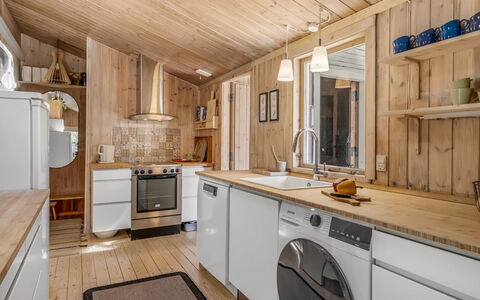 Thrineke - 600M from the Sea: Wood, Interior Design, Flooring, Ceiling, Kitchen, Countertop, Floor, Major Appliance, Room, Furniture